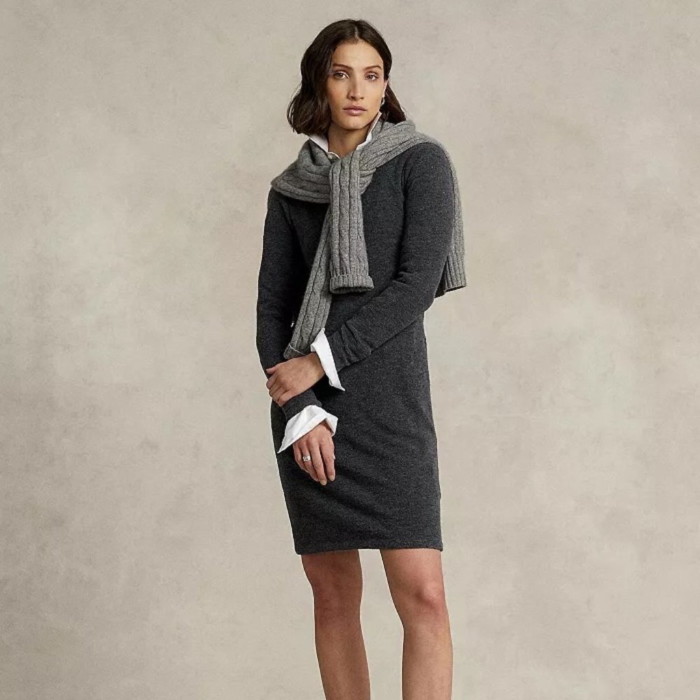 NWT Polo Ralph Lauren Bouclé Knit Grey Midi Dress XXL - Picture 2 of 8